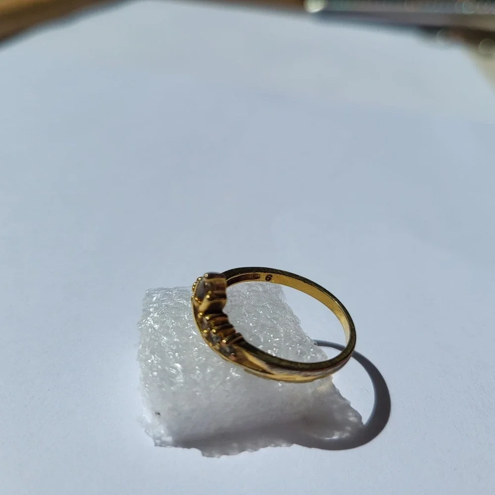 Vintage 925 Sterling Silver Tiara Crown Ring Size 9 Gold Tone Marquise Crystal - Picture 6 of 8